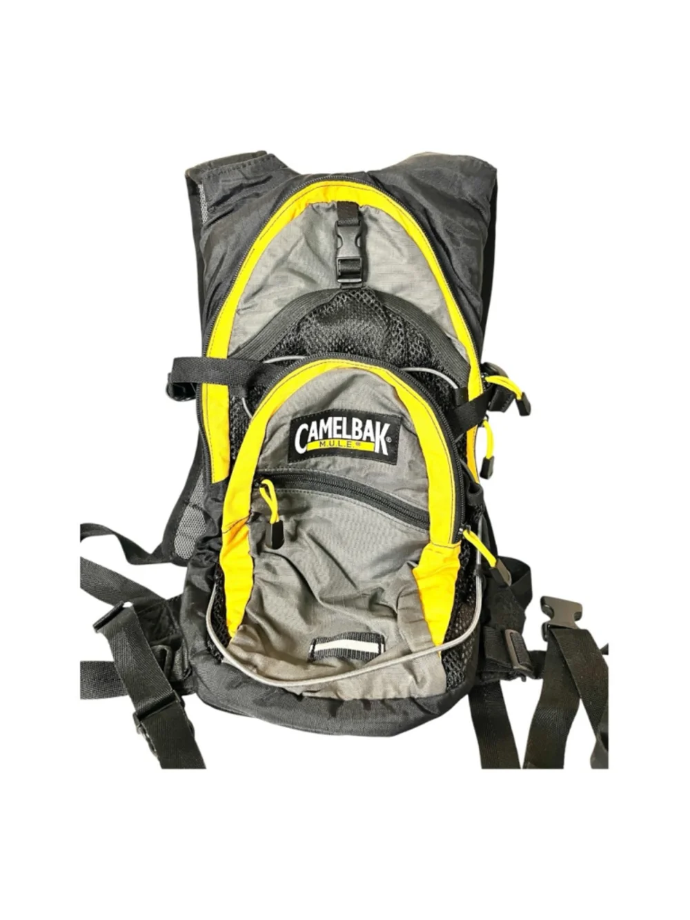 CamelBak M.U.L.E. hydration backpack features distinct yellow trim